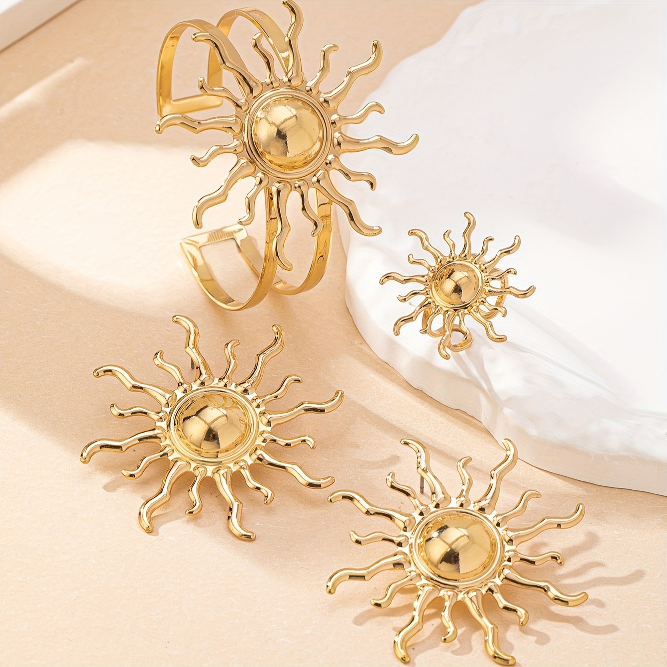 4pc Bohemian Style Golden Metal Sun Pendant Set